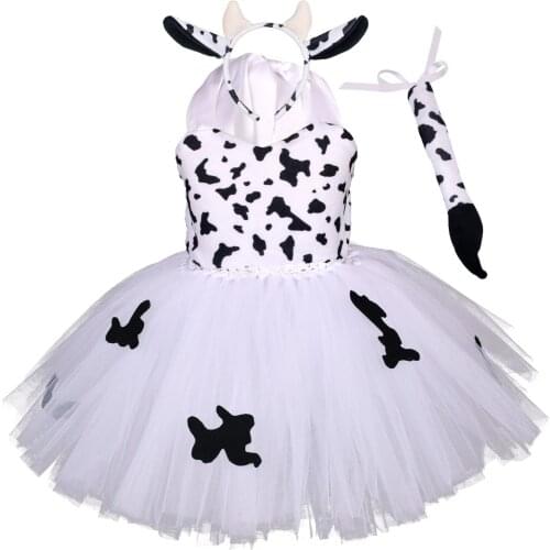 Kids Animal Girls Milk Cow Tutu Dress For Baby Halloween Costumes Toddler Girl Tulle Dresses Outfit For Birthday Party Clothes