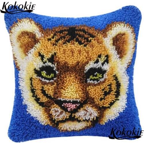 Diy 3d cushion blanket embroidery thread latch hook rug kits tiger Patchwork Pillowcase Cross-stitch Needlework