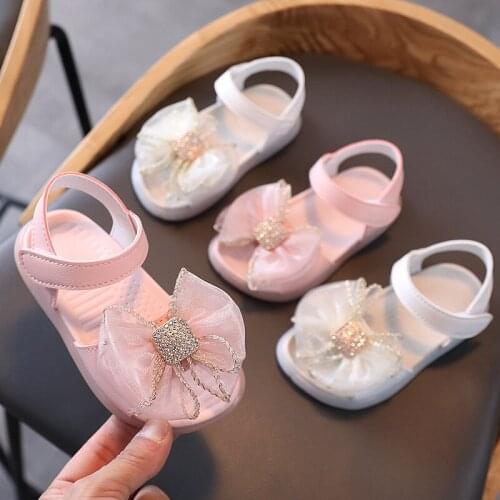 Baby Girl Sandals Summer Child Flats Shoe For Kids Fashion Rhinestone Bow Beach Sandal For Little Girl Dress New 2021 1-6 Years