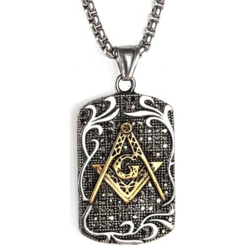 Man Fashion Freemasonry Vintage Stainless Steel Symbol Masonic CharmPendant Necklace