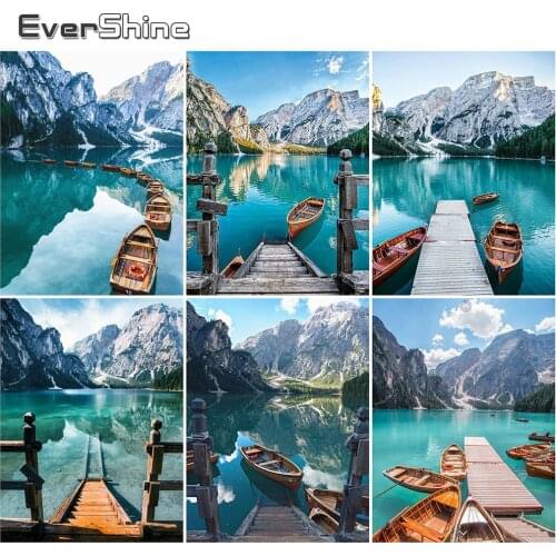 EverShine Diamond Embroidery Landscape DIY Diamond Painting Lake Rhinestones Full Drill Square Mosaic Ship Decor For Home