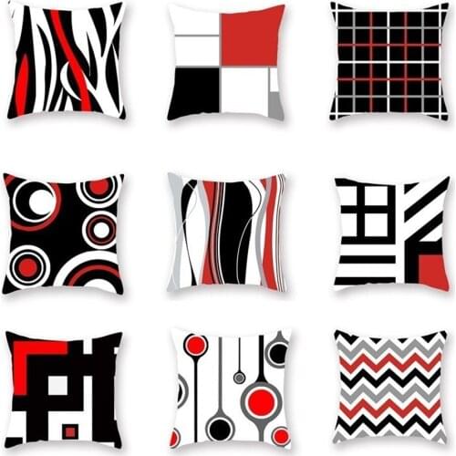 Geometric Cushion Cover Red Black 45*45cm 100% Polyester Plaid Pattern Pillow Case for Sofa Living Room Hotel Pillowcase