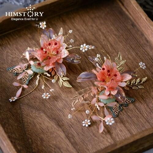 HIMSTORY Handmade Elegance Artificial Flower Bridal Hairpins Barrettes Headpiece Hair Accessories Evening Headdress Jewerles