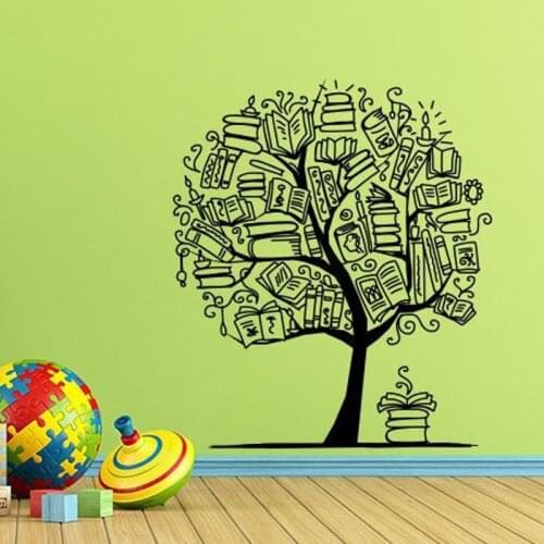 Books Tree Wall Decal Book Poster Quote Education Sign Classroom Decal Study Teacher Gift Vinyl Sticker Wall Art E476