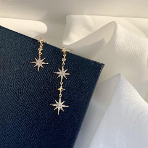 Korean Elegant Shiny Rhinestones Octagon Asymmetric Drop Earrings for Women Femme Gold Color Metal Statement Earrings Jewelry