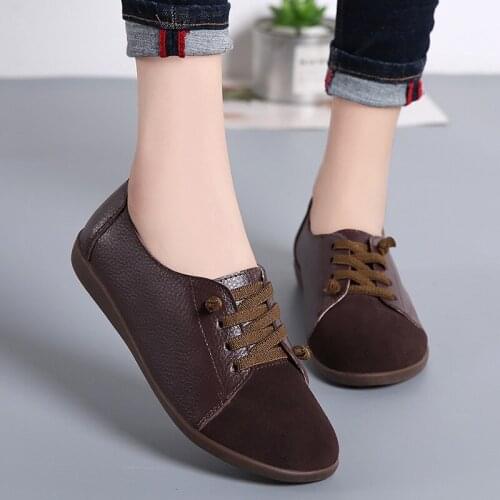 Leather Shoes Woman Spring Ladies Shoes Non-slip Flats Lace Up Sneakers Women Oxford Shoes Plus Size Moccains ladies shoesdu78