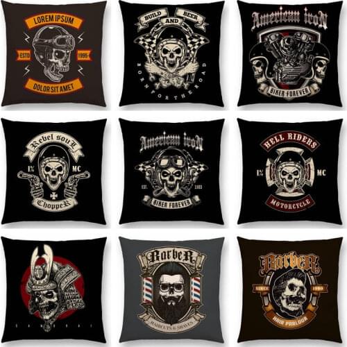 Cool Skull Head Rock Punk Death Fallen Demon Taboo Magic Mystery Samurai Cowboy Biker Colorful Cushion Cover Sofa Pillow Case