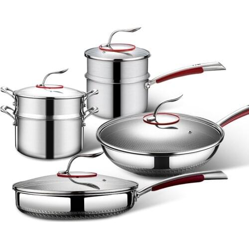 316 Stainless Steel Kitchen Pot Set Household Non Stick Pot Soup Pot Wok Frying Pan Cooking Cookware Sets