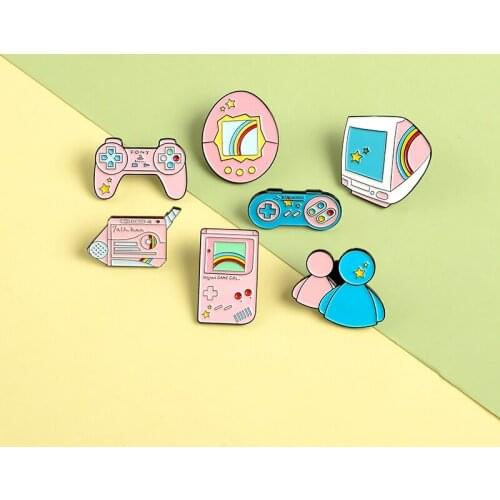 Cartoon Pink Game Pins Classic Handle Game Machine Enamel Pins Brooches Badges Bag Clothes Lapel Pins Jewelry Gifts For Friends