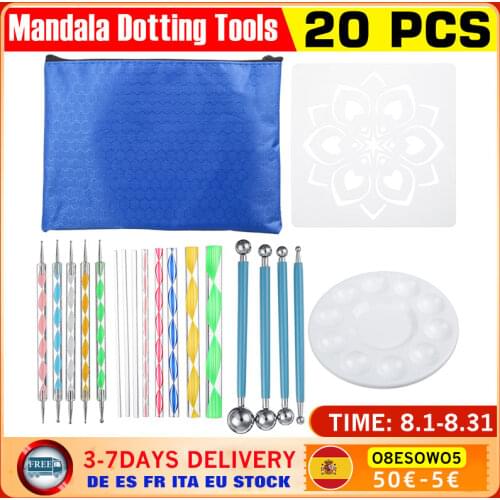 20PCS Mandala Dotting Tools Set Pen Dotting Tools Mandala Stencil Ball Stylus Paint Tray for Painting Rocks, Coloring, Drawing