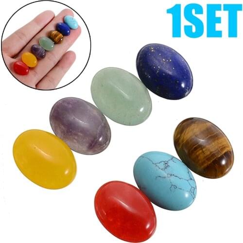 7 Colors Chakra Stone Set Chakra Reiki Engraved Healing Quartz Crystal Stone for Necklace Jewelry Decor 18*13*5mm