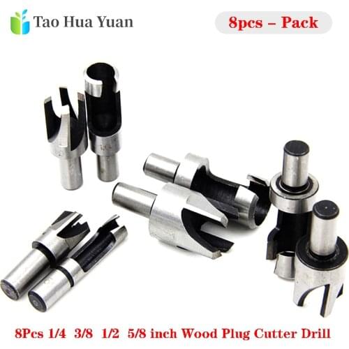 8pcs/set Barrel Cork Drill Bit Set Wood Plug Cutter Drill Cutting Tool Drill Bit Set Bored Hole Tenon Drills Woodworking Tools A