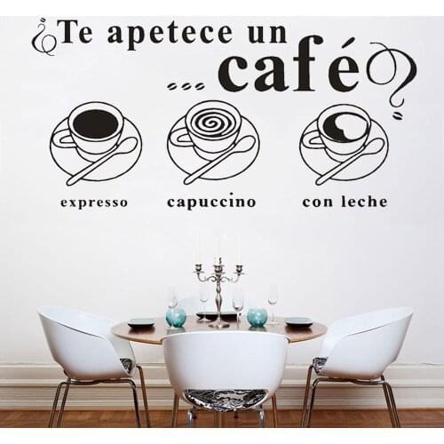 Cafe Wall Stickers Spanish Quotes Te apetece un cafe Home Decor Dining Room Vinyl Kitchen Interior Design Art Wall Decals Y622