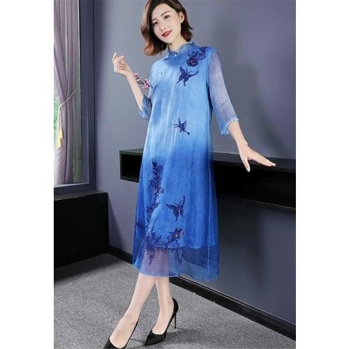 2021 Summer New Style Silk Dress Ladies Dress Dress Floral Print Dress Holiday Beach Long Evening Dress Ladies Sexy Long Dress