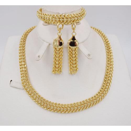 NEW style High Quality Ltaly 750 Gold color Jewelry Set For Women african beads jewlery fashion necklace set earring jewelry