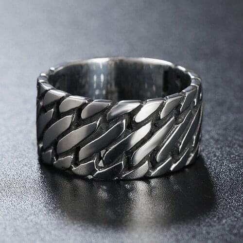 Punk Biker Jewelry Wide Ring Chain Stainless Steel Ring