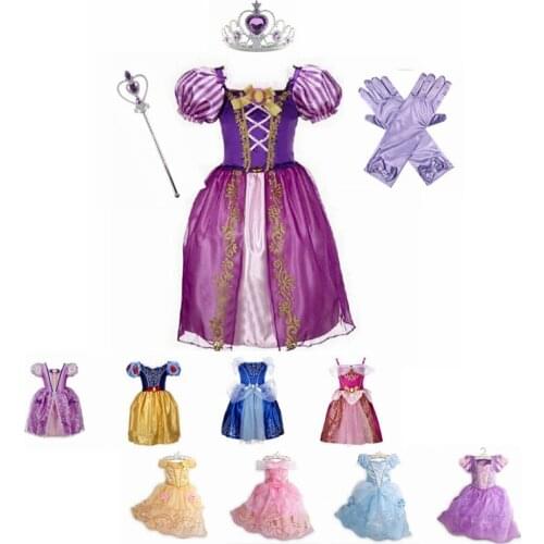 Girls Rapunzel Snow White Dress Kids Summer Fancy Princess