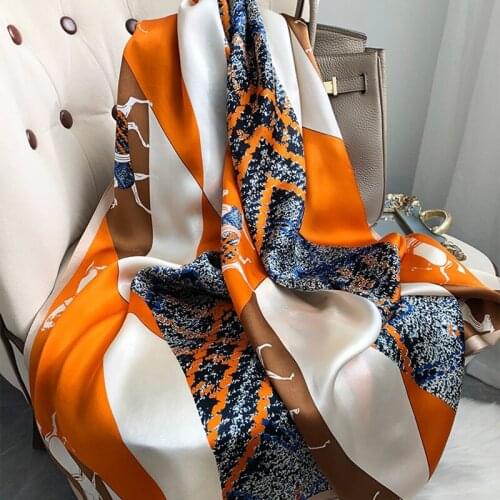 2021 Women Silk Winter Scarf Luxury Design Print Lady Beach Shawl Scarves Fashion Smooth Foulard Female Hijab