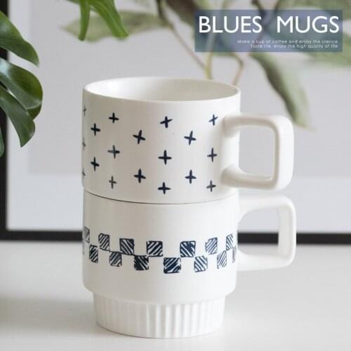 Nordic blues thick ceramic mug breakfast milk coffee cup lovers cup set home custom logo