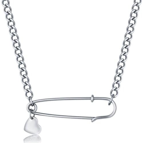 316L Stainless Steel Korean Popular Jewelry Brooch Love Heart Pendant Titanium Steel Clavicle Chain Couple Style No Fade