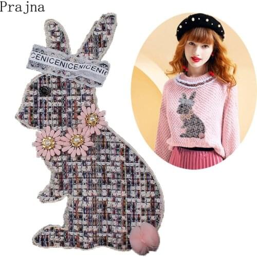 Prajna Cute Flower Rabbit Patch Sew On Patches For Girls Clothes Cartoon Animal Cheap Embroidered Patches Badge Kid DIY Applique