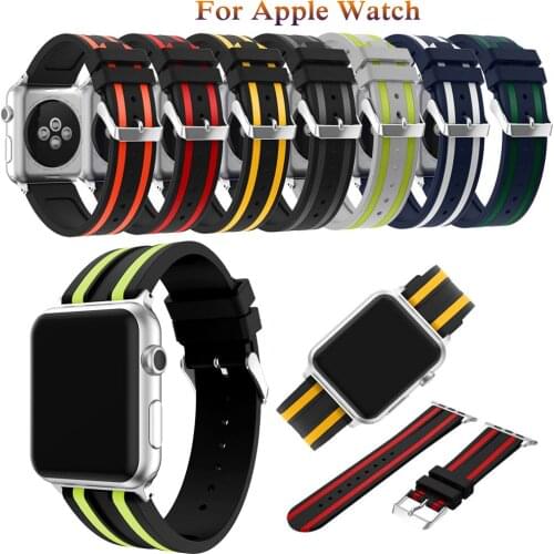 Double color sports soft silicone strap For Apple Watch 40mm 44mm 38mm 42mm wristbands for Apple Watch series 4 3 2 1 Watch band