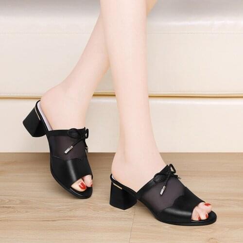 High-heeled Sandals Womens Shoes 2021 Summer Korean Version of Black Fish Mouth Sandals Thick-heeled Flip-flops Womens Shoes