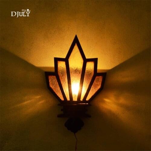 Se asia art deco retro wooden glass wall lamp vintage living room decoration Chinese dining room lights wall sconces Aisle lamp