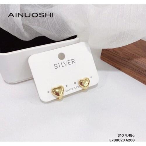 AINUOSHI 2021 New Cute Love Heart Earring S925 Sterling Silver Simple Sweet Heart Shaped Stud Earrings Gold Color Jewelry Gifts