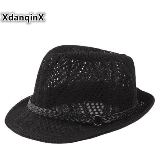 XdanqinX Summer Unisex Knitted Mesh Breathable Curled Fedoras Hats For Men And Women Panama Fashion Ventilated Jazz Beach Hat