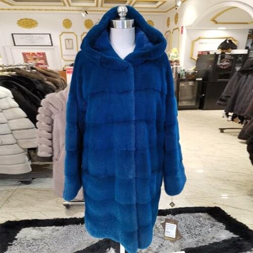 Hooded genuine mink fur coat High grade Winter new Long mink fur coat Short import mink fur coats women color real mink fur coat