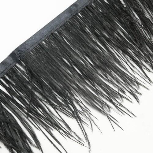 8-10cm Black Orange Yellow Ostrich Feather Trim Fringe Natural Fluffy Ostrich on Ribbon Decoration Plumes for Party Dress Sewing