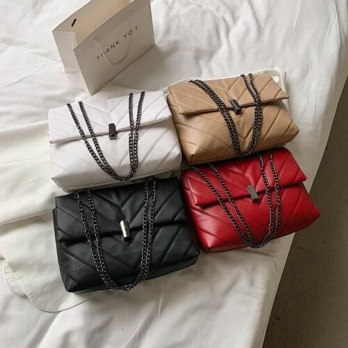 Fashion Women PU Messenger Bag Casual Ladies Chain Solid Color Flap Handbags Fashion Cell Phone Crossbody Messenger Bag