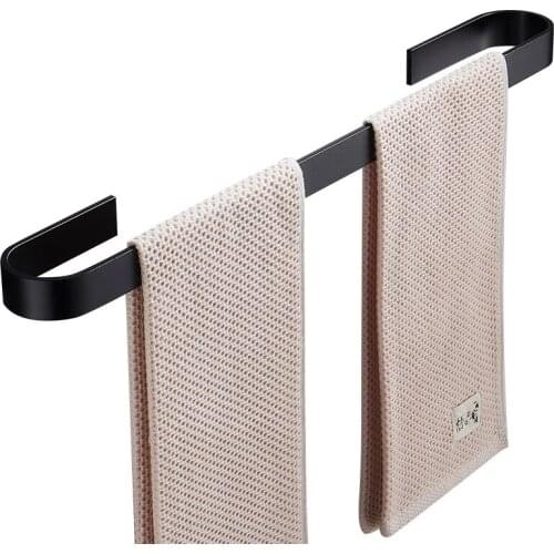 25-60cm Black Towel Rack Wall hanging No Punch horizontal bar Space aluminum Hanging Shelf Kitchen Storage Shelf In Bathroom