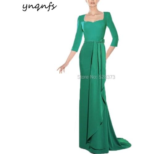 YNQNFS M152 Elegant Chiffon 3/4 Sleeve Robe Cocktail Long Formal Green Party Gown Wedding Guest Wear 2019
