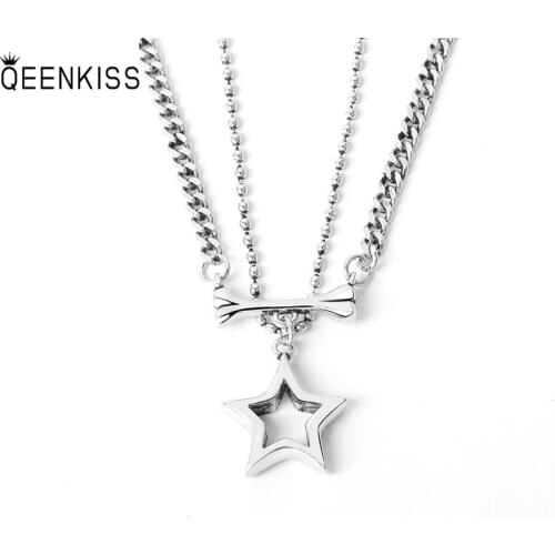 QUEENKISS NC6115 Fine Jewelry Wholesale Fashion Lady Girl Birthday Wedding Gift Dog Bones Star 925length Silver Pendant Necklace