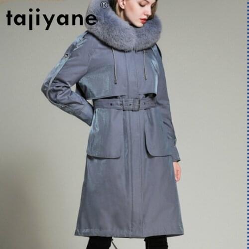Coat Fur Real Women Natural Rex Rabbit Fur Lining Jackets Female Fox Fur Collar Hooded Parkas Woman Abrigos TN220
