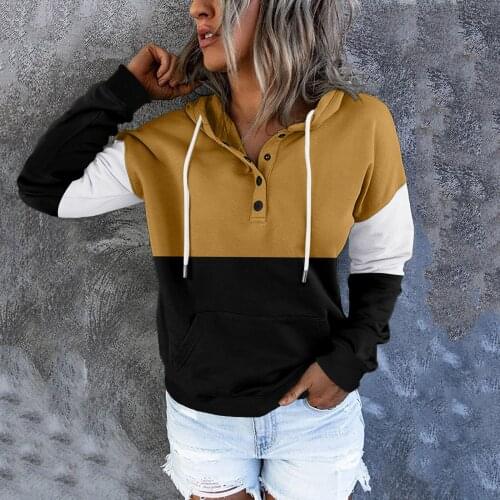 Womens Pullover Sweatshirts Drawstring Hoodies Tops Button Down Long Sleeve With Pocket Harajuku Streetwear Womens Vestidos #DQ