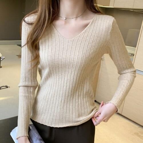 New Autumn Winter Womens Knitwear Sweater Casual V Neck Jumper Women Korean Sweaters Ladies Slim Pullover Solid Sueters De Mujer
