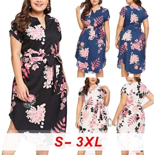 2020 Fall Womens Fashion Floral Loose Dress Clothes Flower Women Plus Size Sexy Print V-neck Dress Casual Mid-length Dress