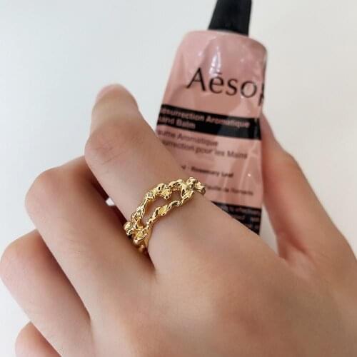 1PC 100% Authentic 925 sterling silver White/Gold Irregular Double Rows Twisted Roped molten Ring Jewelry TLJ1189