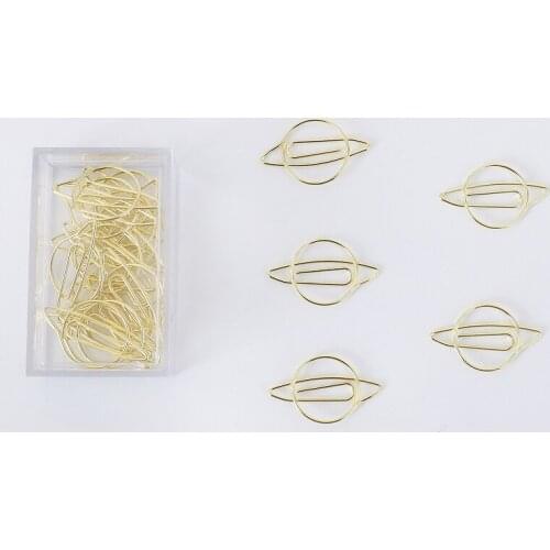 10PCS Imitation Gold Planet Shaping Paper Clip Metal Bookmark Office Binding Supplies Art Paperclip Decoration Card Holder