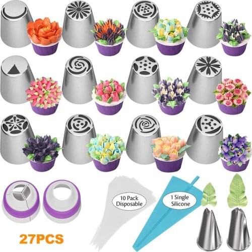 27 Stainless Steel Russian flower mouth Nozzle DIY Cake Decorating Tip Set Mouth Icing Piping Cream Cookie Baking Decor Tools