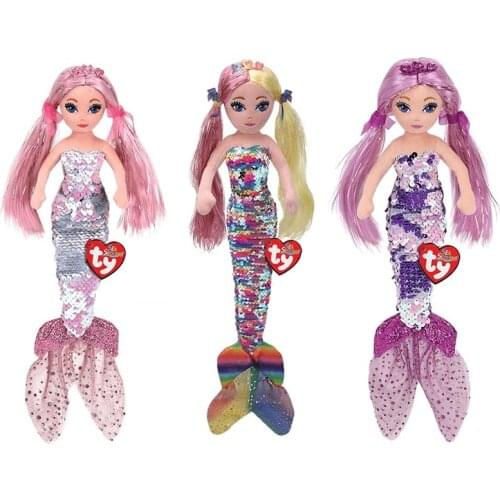 34cm Ty Big Eyes Flippables Sequined Pink mermaid Plush Stuffed Animal Collectible Ocean princess Doll Toy Christmas Gift