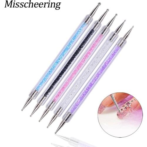 Professional 5pcs 2 Ways Acrylic Nail Art Care Tips Crystal Rhinestone Painting Dotting Pens Manicure DIY Beauty Tools
