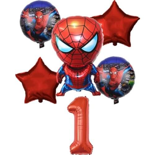 6pcs Spider Cartoon man Foil Balloons 1 2 3 4 5 6 7st Super Hero Birthday Party Decorations 30inch Number Balloon Star Kids Toys