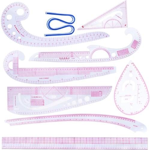 9Pcs/set Sewing Tailor Straight French Curve Rulers Drawing Line Measure Multifunctional DIY Clothing Patchwork Craft-S001