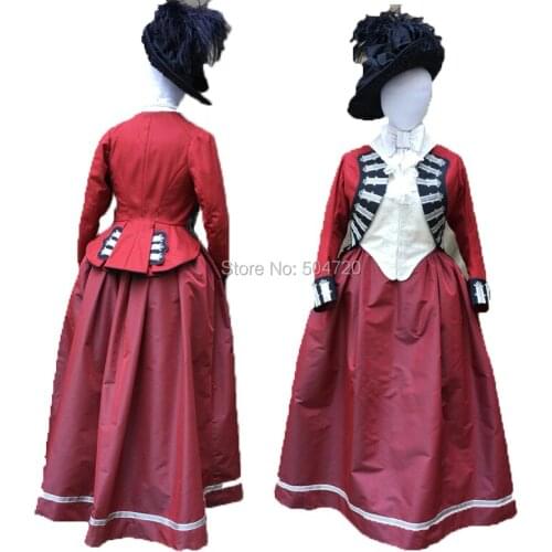 Tailored! red Duchess Queen Marie Antoinette Period Masquerade Theatre Civil war Gown dress HL-275