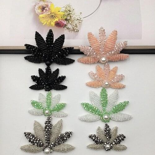 Handmade beading leaf patch hand-stitched 3D modeling glass beads accessories for clothing shoes and hats applique