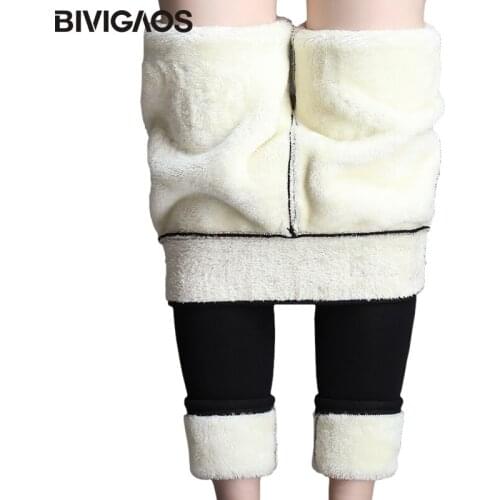 BIVIGAOS Women Winter Extra Thick Cashmere Leggings Pants Velvet Thicken High Waist Warm Leggings Fashion Label Black Leggings